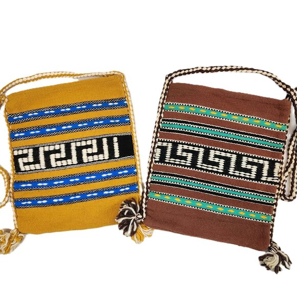 Handmade Woven Crossbody Bags Set | Greek Key Tribal Pattern Boho Tassel Accent - Picture 16 of 16